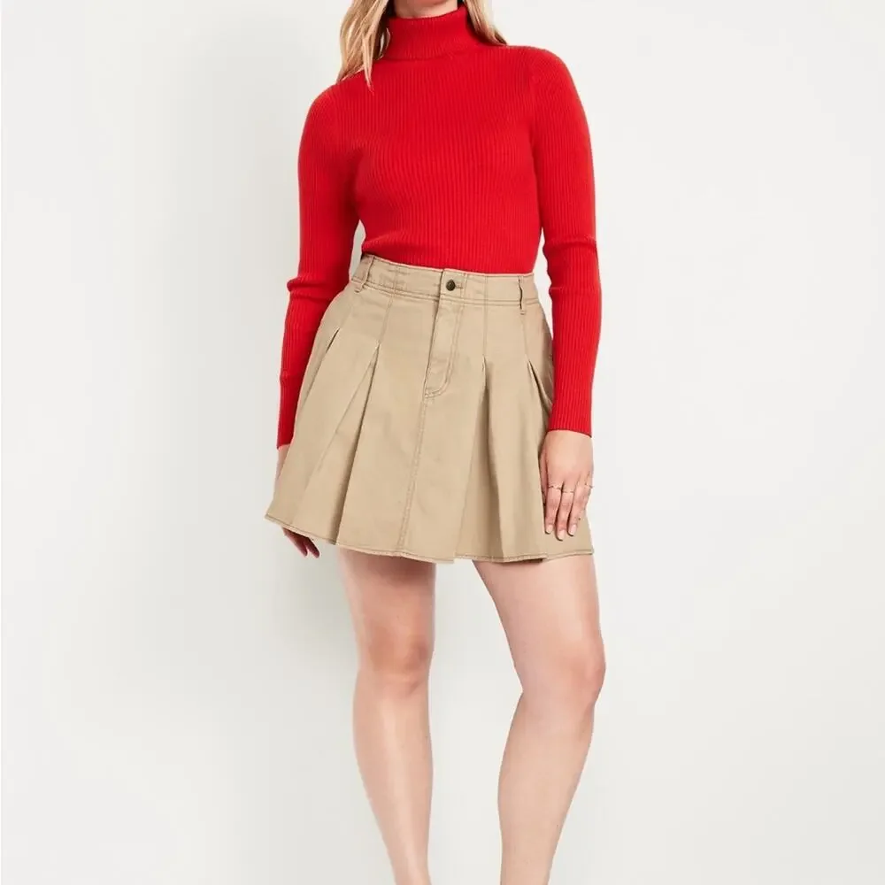 Old Navy Khaki High-Waisted Pleated Mini Skirt